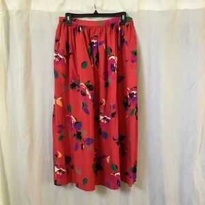 Vintage red floral Ellen Tracy silk skirt